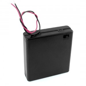 Two Wire Leads ON/OFF Switch Black 4 x 1.5V AA Battery Holder Case + Cover