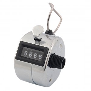 Silver Tone 4 Digits Statistic Hand Tally Counter Black 
