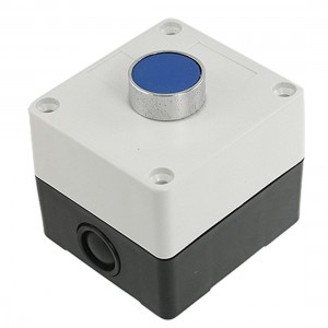 AC 240V 3A Blue Sign Flat Cap Momentary Push Button Switch Station Box 1 NO N/O