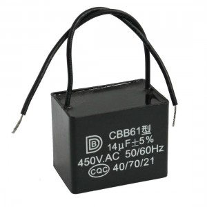 14uf 450VAC 50/60Hz 2 Wire Motor Run Fan Capacitor CBB61 Black