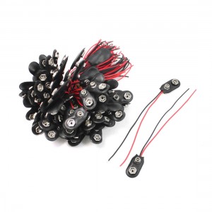 100 Pcs Black Faux Leather Housing 2 Wire Cable 9V Battery Clip Connector