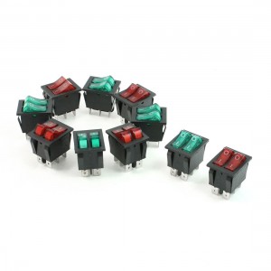 10 Pcs 6A/250V 20A/125V AC Red Green Neon Lamp SPST ON/OFF Boat Rocker Switch