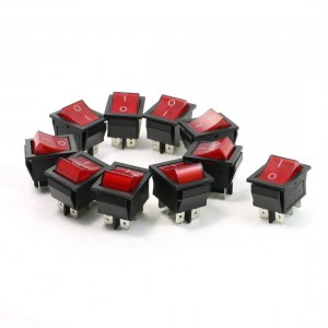 AC 10A 250V/20A 125V Red Neon Lamp 4 Pin DPST ON/OFF Rocker Switch 10 Pcs