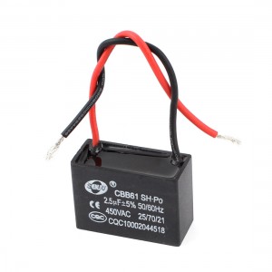 AC 450V 2 5uF Black Rectangle Wire Leads Motor Running Capacitor CBB61