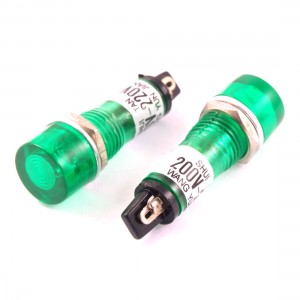 5pcs AC 200-220V 2 Pins Recessed Green Pilot Light Signal Indicator Lamp