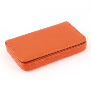 Mini Faux Leather Flannel Lining Flap Business Card Storage Holder Orange