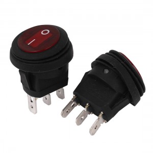 2 Pcs 6A AC 250V Red Light On/Off Waterproof SPST Latching Round Rocker Switch