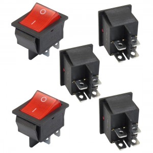5 x Red Illuminated Light On/Off DPST Boat Rocker Switch 16A/250V 20A/125V AC