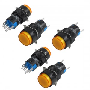5 x 5P Momentary 1NO 1NC Orange Neon Light Round Push Button Switch 12V