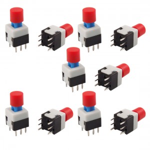 10 Pcs 8 x 8mm x 17mm Tact Tactile Push Button Switch Self Lock 6 Pin DIP w Cap