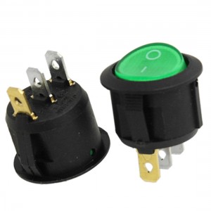 5x Green Light 3 Pin ON-OFF SPST Snap In Round Rocker Switch 6A/250V 10A/125V AC