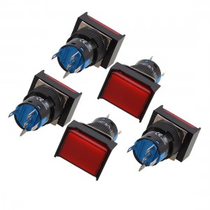 5 Pcs Red Rectangle Cap DC 12V Light SPDT 5 Pins Push Button Switch