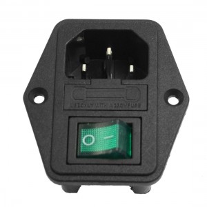 Black Green Plastic Housing IEC320 C14 Power Socket 3 Pins w Fuse Holder