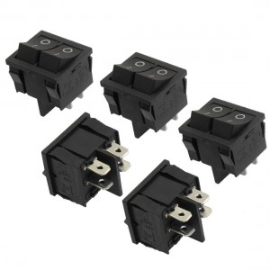 5 Pcs 4 Pin SPST Black Dual Snap in On/Off Rocker Switch AC 6A/250V 10A/125V