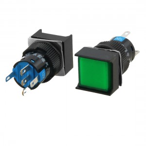 2 Pcs Green Square DC 12V Neon Light Latching AC 250V 5A Pushbutton Switch