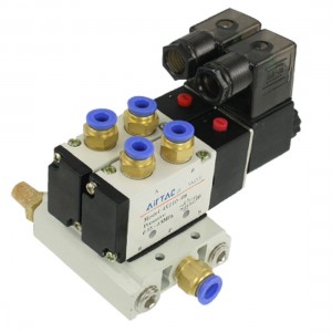 DC 12V 2 Positions Twin Solenoid Valve Base Muffler Quick Fittings Set
