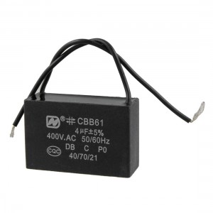 Ceiling Fan Capacitor CBB61 4uf MFD 400VAC 2 Wire 50/60Hz Black