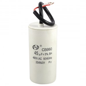 White Plastic Shell 45uF 50/60Hz 450VAC CBB60 Motor Run Capacitor