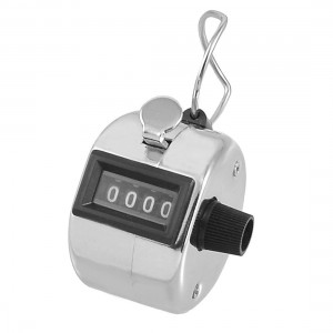 Black Silver Tone Metal 4 Digits Hand Tally Counter w Ring