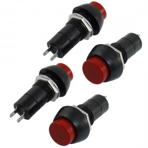 AC 125V 6A 3A 250V Red Cap SPST OFF-(ON) NO Momentary Push Button Switch 4 Pcs