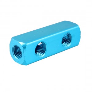 1/4"NPT Thread 2 Way Quick Connect Air Hose Manifold Block Blue