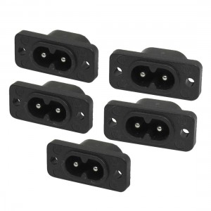 IEC320 C8 Inlet 2 Terminal Male Power Socket AC 25V 2.5A 5 Pcs