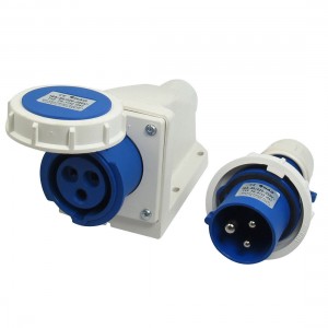 Blue White IP67 2P+E IEC309-2 Panel Socket AC 220-250V 16A