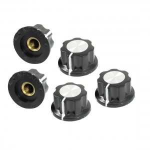 5 Pcs Black Silver Tone 19mm Top Rotary Knobs for 6mm Dia. Shaft Potentiometer