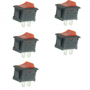 5 Pcs AC 250V/6A 125V/10.1A 2 Pins SPST On/Off Rocker Switch