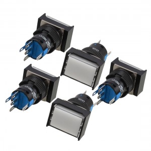 5 Pcs White Rectangle Cap DC 12V Light SPDT 5 Pins Push Button Switch