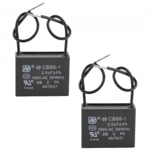 2 Pcs AC 450V 2.5uF CBB61 2-Wire Polypropylene Film Motor Run Capacitor Black