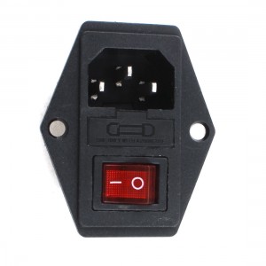 AC 250V 10A 3P IEC320 C14 Inlet Plug Power Socket w Fuse Holder Black Red