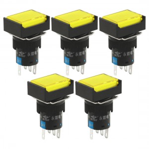 DC 24V Yellow Lamp 1NO 1NC Latching Rectangular Push Button Switch 5 Pcs