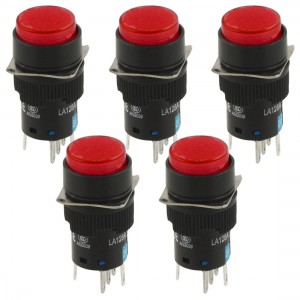 5 Pcs DC 24V Red Lamp 1NO 1NC Round Momentary Push Button Switch