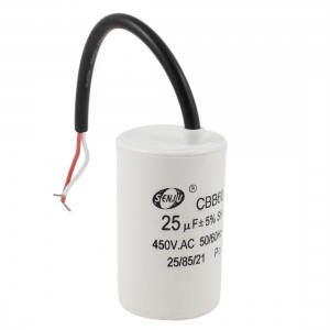 CBB60 AC 450V 25uF Cylindrical Non Polar Motor Capacitor White