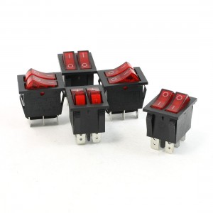 Red Light SPST ON/OFF Double Snap in Rocker Switch AC 6A/250V 20A/125V 5 Pcs