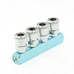 Turquoise 4 Way Air Hose Quick Connecting Coupler Connector