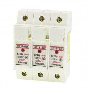 RT18-63 AC 380V 63A DIN Rail Mount 51mmx14mm 3P 3 Pole Fuse Holder