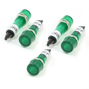 DC 24V Green Round Cap 2 Terminal Signal Lamps Indicator Lights 5 Pcs