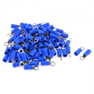 100 Pcs Blue PVC Insulating Sleeve Ring Terminals Cable Lug RV2-4 AWG 16-14