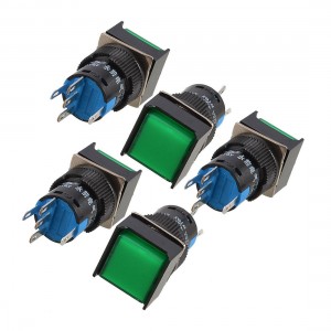 5 Pcs Green Square Cap DC 12V Light 1P2T 5 Pins Push Button Switch