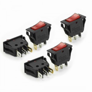5 Pcs I/O Red Indicator SPST 3 Pin Snap in Rocker Switch 15A/250VAC 20A/125VAC