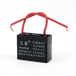 CBB61 2uF AC 450V Rectangle Non Polar Motor Capacitor