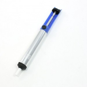 Thumb Press Type Solder Removing Desoldering Pump Silver Tone Blue