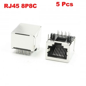 5 Pcs 8P8C 8 Right Angle Pins RJ45 Jacks Repairing Sockets 0.7" Length