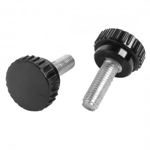 2 x 10mm Male Thread Diameter Screw On Type Knurled Knobs Black