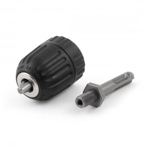 Black Silver Tone Tighten Keyless Chuck w Round Groove Shank Adapter