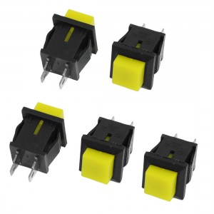 5 Pcs Yellow Square Top Momentary AC 125V 1A Push Button Switch