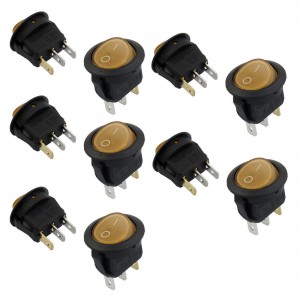 10 Pcs SPST Yellow Neon Light On/Off Round Rocker Switch AC 6A/250V 10A/125V