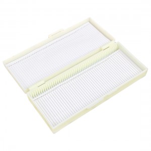 Beige Plastic Rectangle Shape 50-Slide Microscope Box 20cm x 8cm